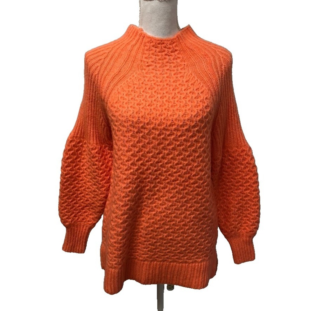 Anthropologie Chunky Knit Sweater Jumper Womens Small Orange Balloon Sleeve Boho